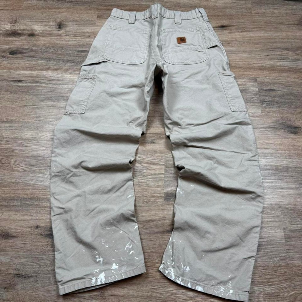 distressed paint splattered baggy leather patch 90s carhartt carpenter pants